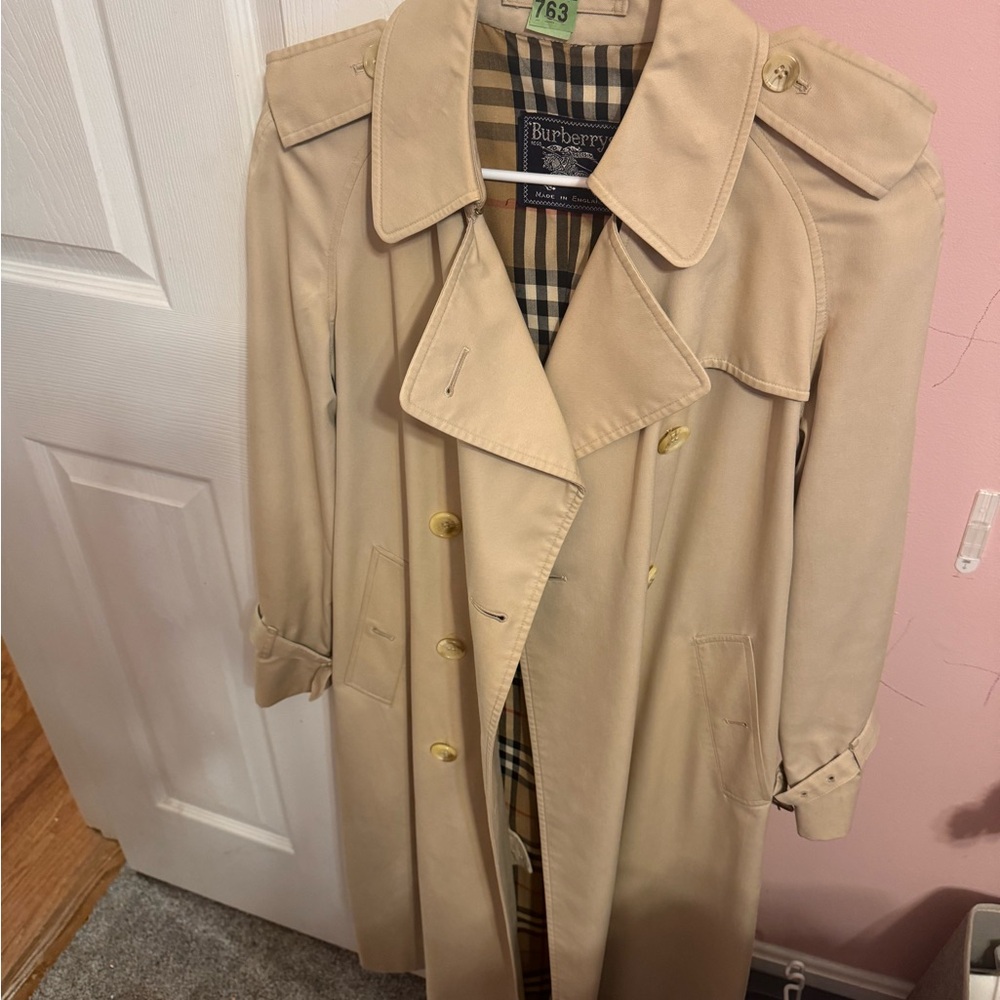Burberrys vintage England trench or car coat. Exceptional condition.